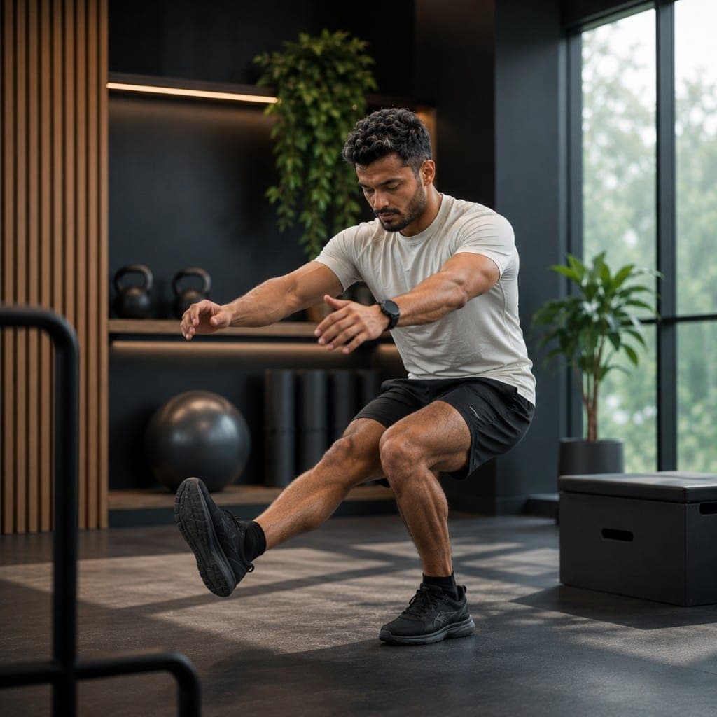 Athlete performing a pistol squat during structured rehabilitation training